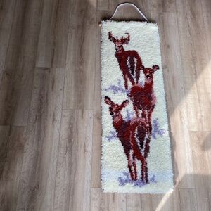 Vintage rug latch hook wall hanging rug deer rustic cabin‎ hunters lodge